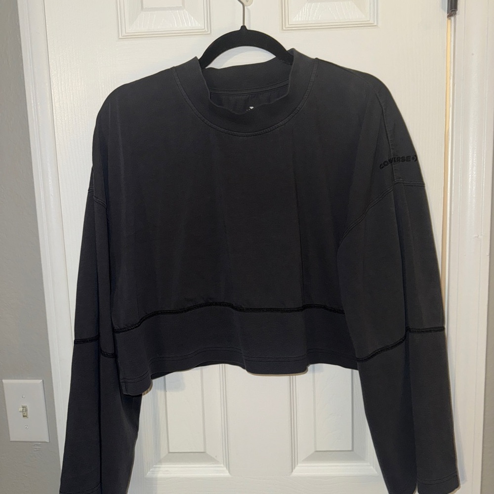 Converse Women's Black Cropped Sweatshirt - Picture 2 of 7